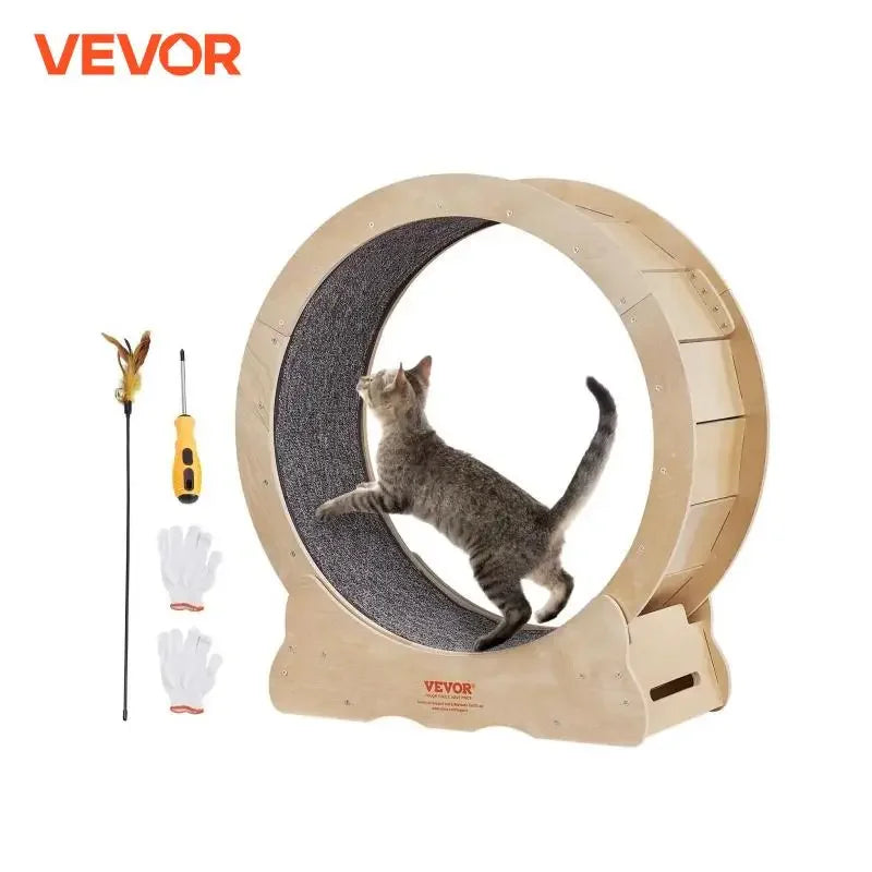 VEVOR Wooden Cat Exercise Wheel Silent Treadmill with Detachable Carpet