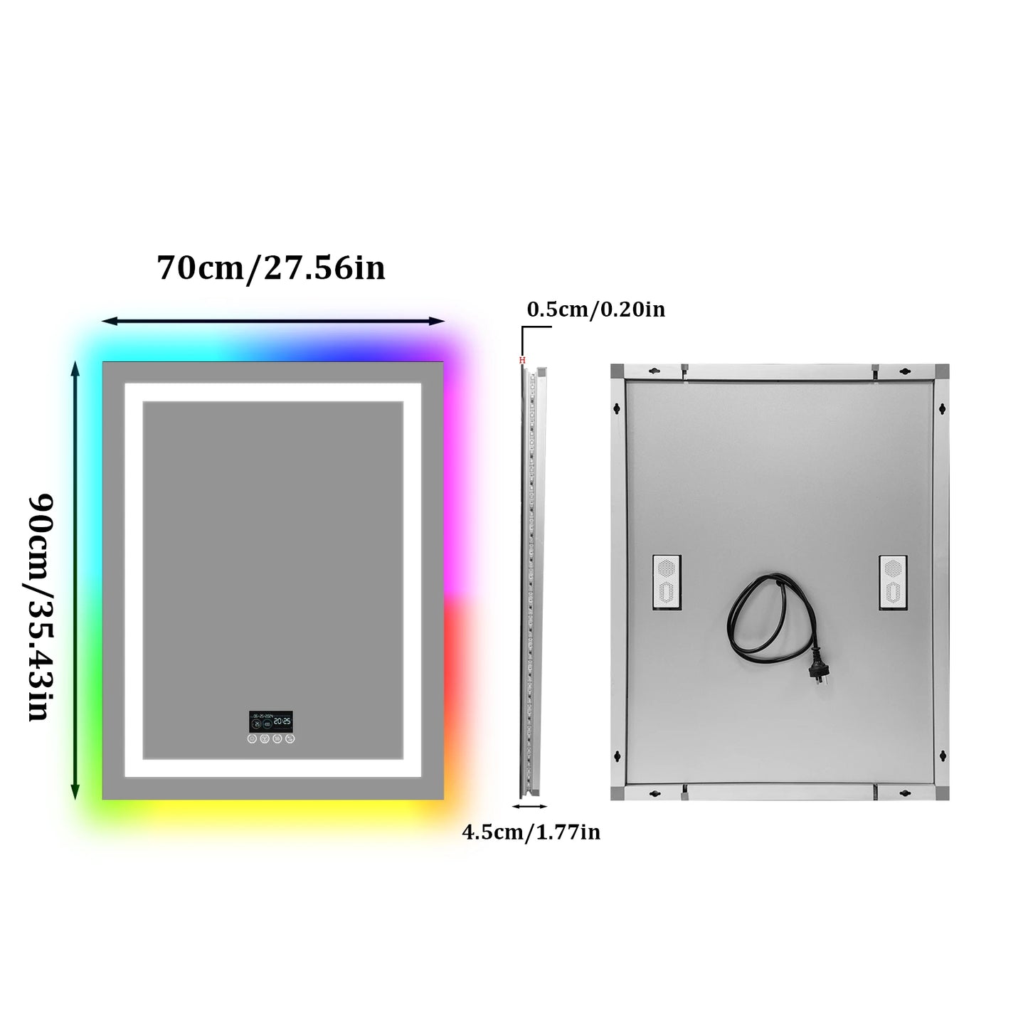 RGB LED Bathroom Mirror with Bluetooth Speaker, Anti-Fog & Dimmable Lighting