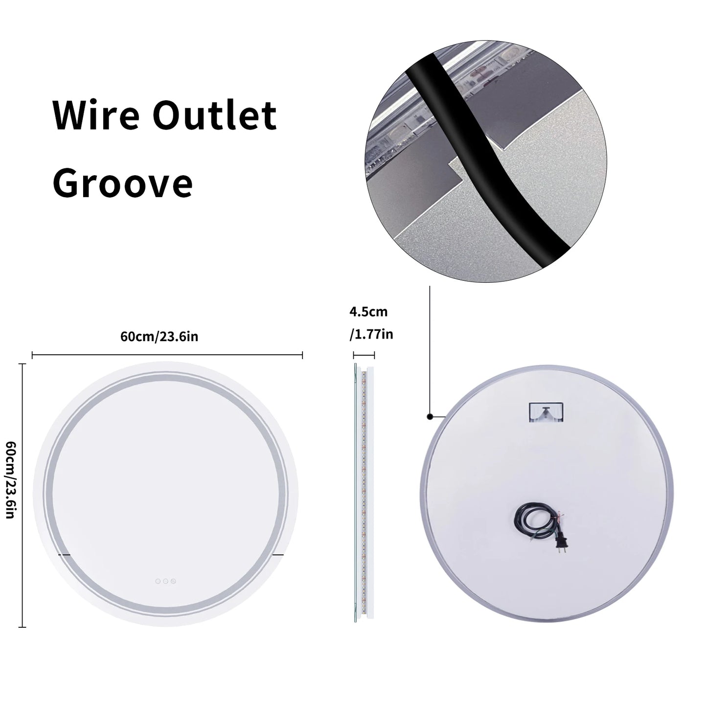 Round LED Vanity Mirror with Touch Sensor and Anti Fog
