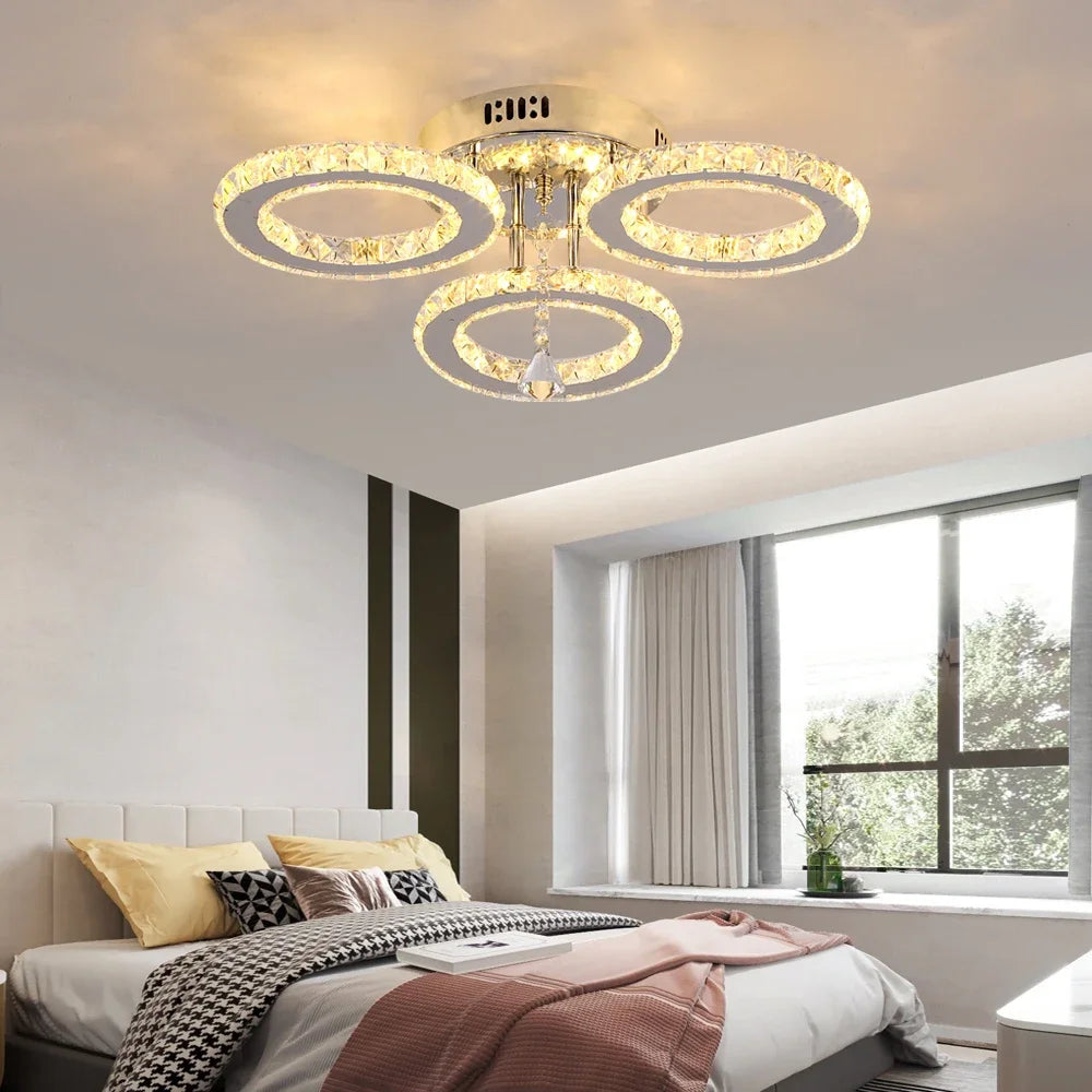 Modern K9 Crystal LED Chandelier 3 Ring Ceiling Light Fixture