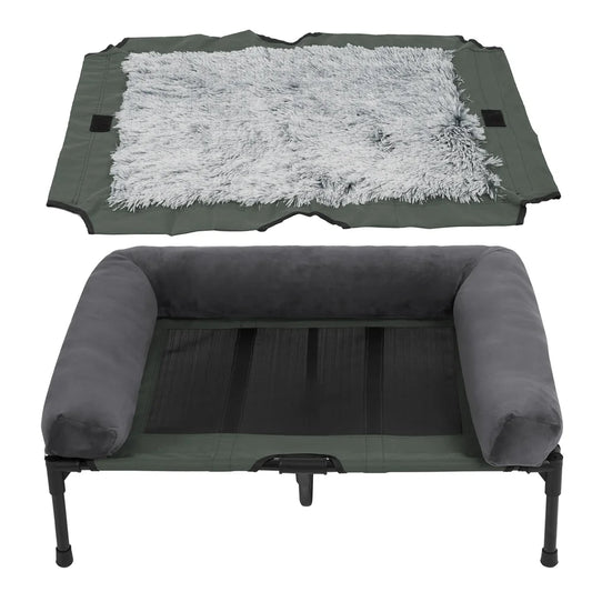 Elevated Dog Bed with Cooling Mesh and Plush Mat