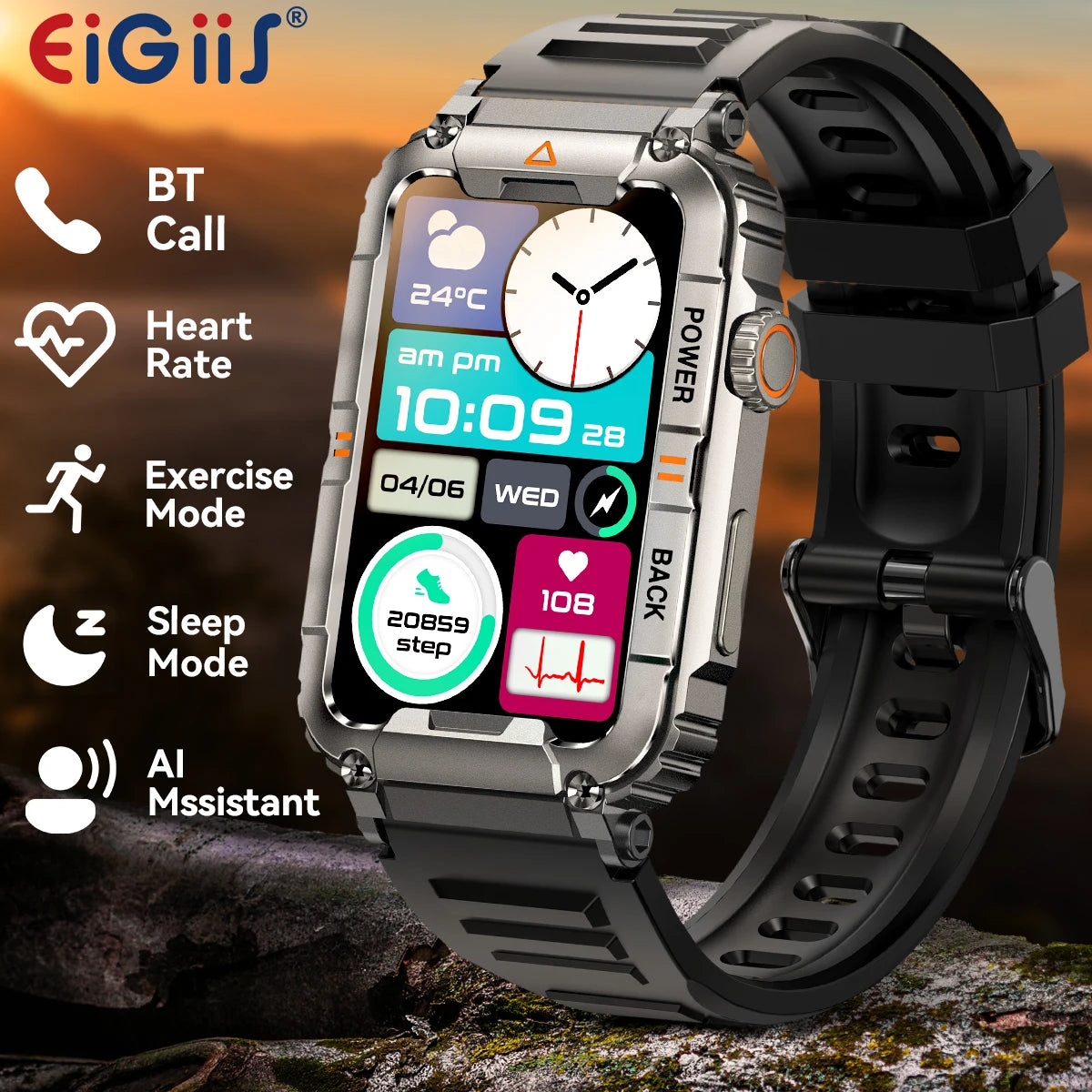 Military Smart Watch Bluetooth Call Health Fitness Tracker