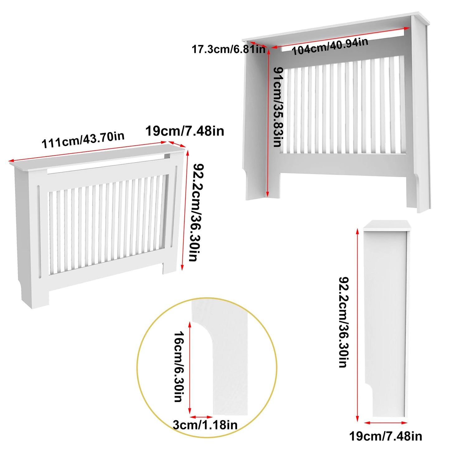 White MDF Radiator Cover Cabinet in Multiple Sizes