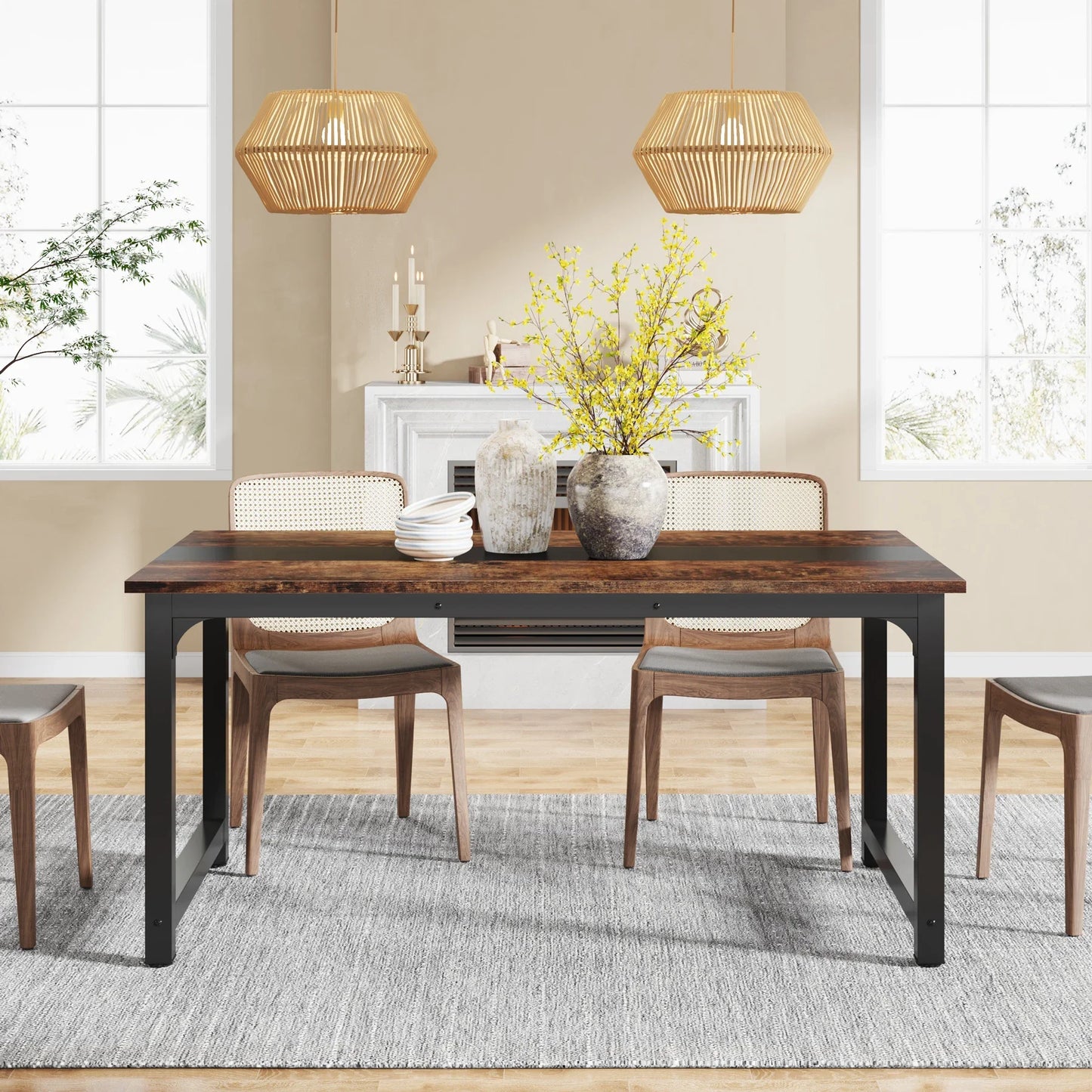 Modern 63-Inch Dining Table for 6-8 People – Sturdy Rectangular Kitchen Table