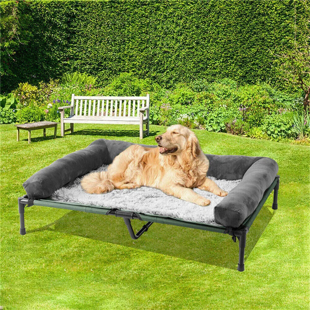 Elevated Dog Bed with Cooling Mesh and Plush Mat