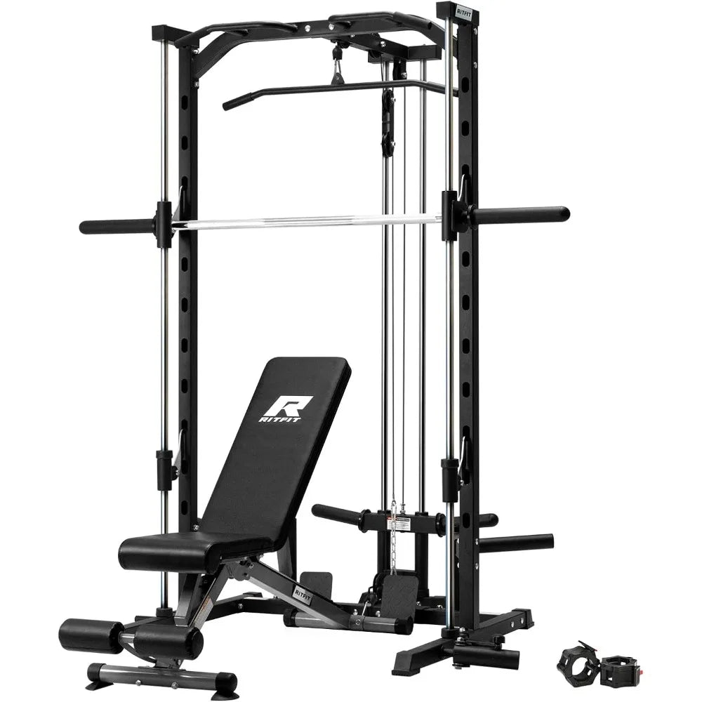 Smith Machine Power Rack with Lat Pulldown, Landmine, and Barbell Storage
