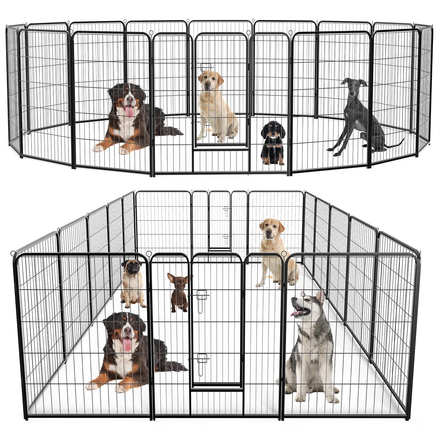 **JHK 16 Panel Metal Dog Playpen with Door Indoor Outdoor Pet Fence Exercise Pen for Yard and Camping**