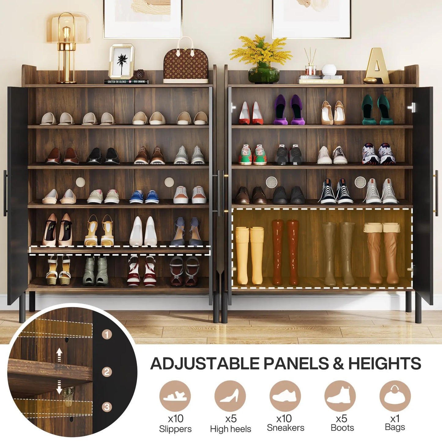 Modern 6-Tier Shoe Cabinet with Doors & Adjustable Shelves for 30 Pairs