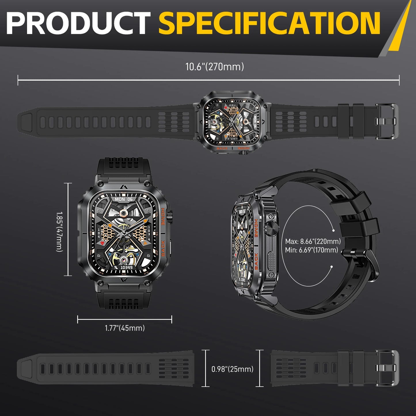 Military Smart Watch Waterproof Heart Rate Blood Pressure Tracker