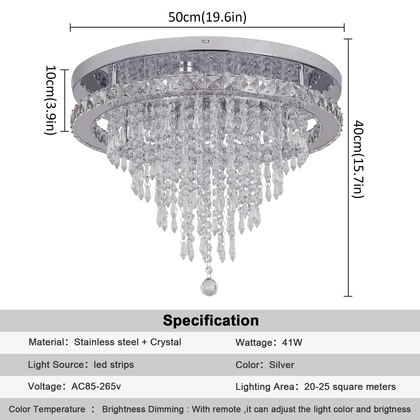 Modern Crystal LED Ceiling Chandelier with Remote Dimming for Home Decor
