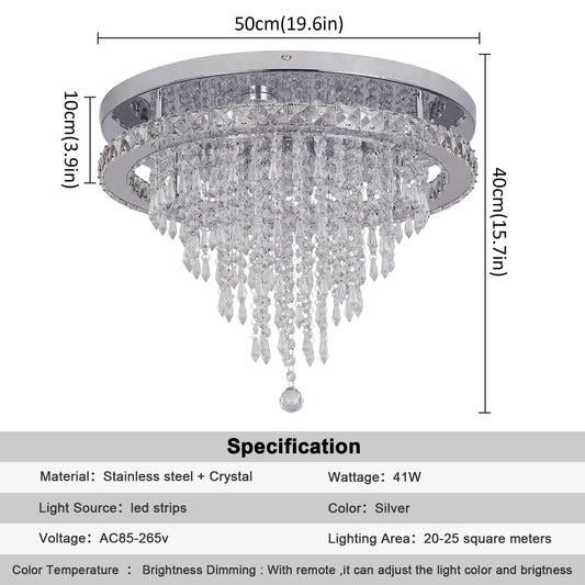 Modern Crystal LED Ceiling Chandelier with Remote Dimming for Home Decor