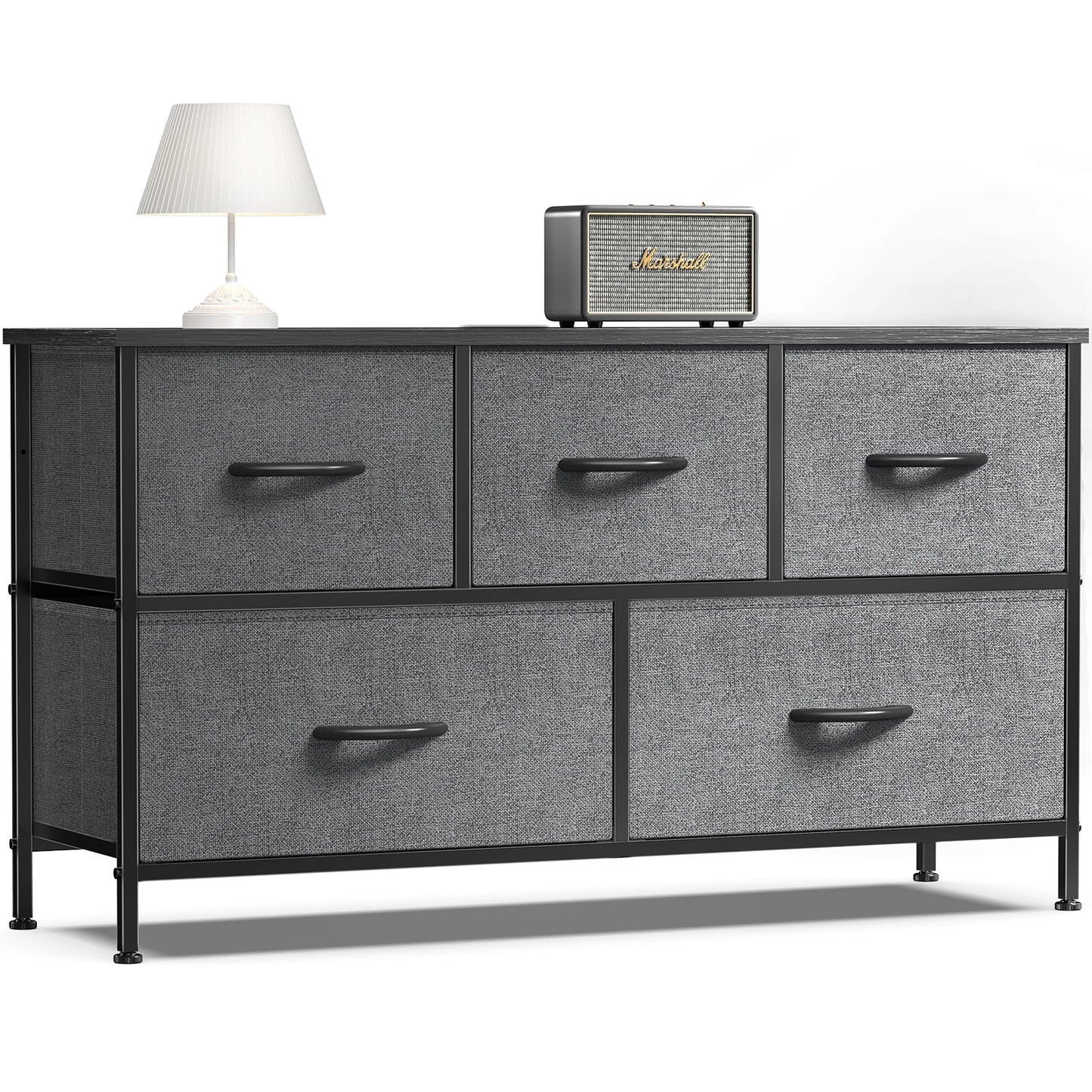 Modern 5-Drawer Storage Cabinet with Steel Frame & Fabric Bins