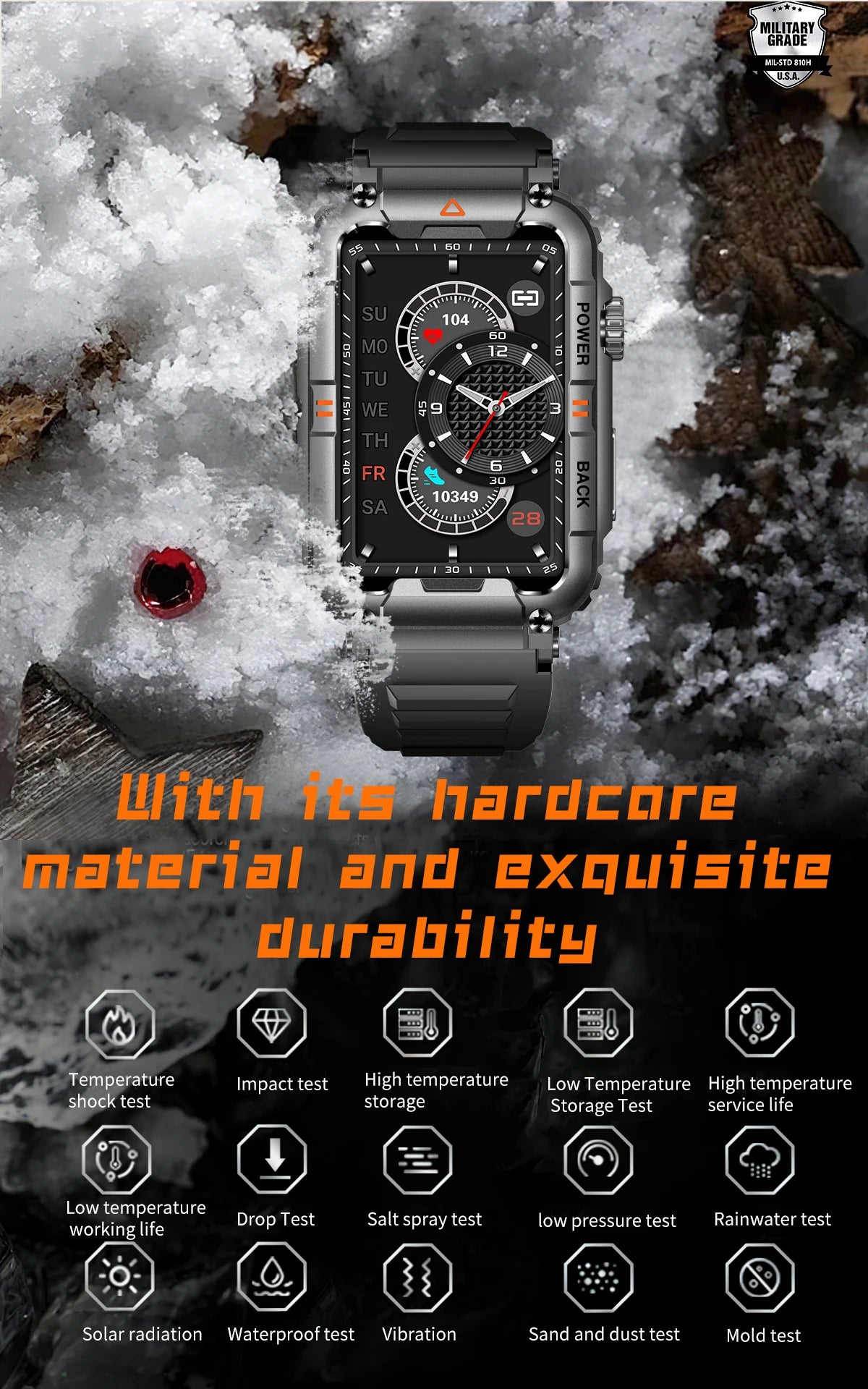 Military Smart Watch Bluetooth Call Health Fitness Tracker