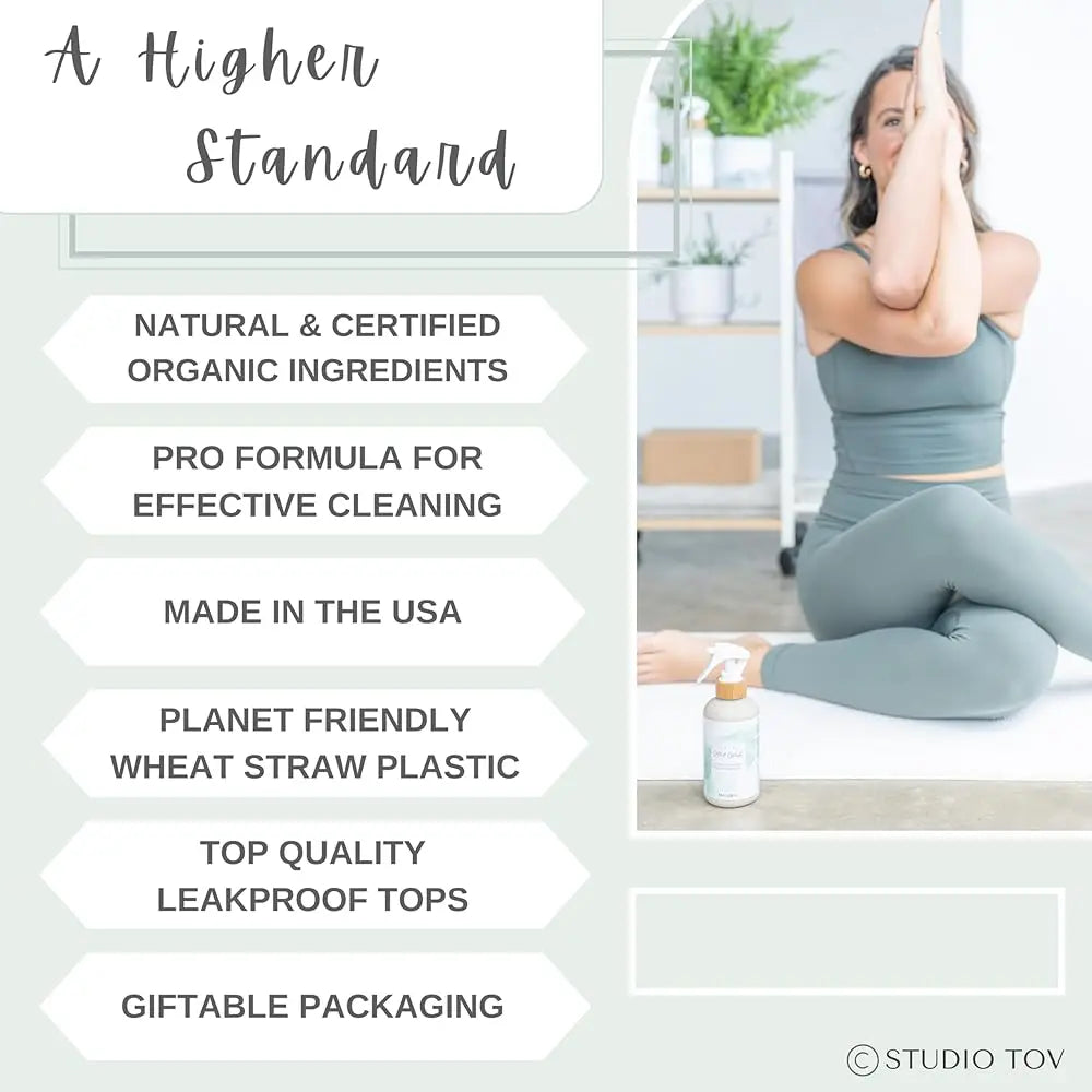 Organic Yoga Mat Cleaner Spray with Spring Mint and Microfiber Cloth 8 oz USA Made