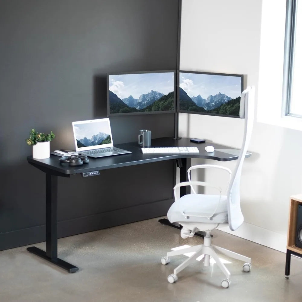 L Shaped Electric Standing Desk 58 x 35 Inch with Memory Height Adjustment and Reversible Black Top