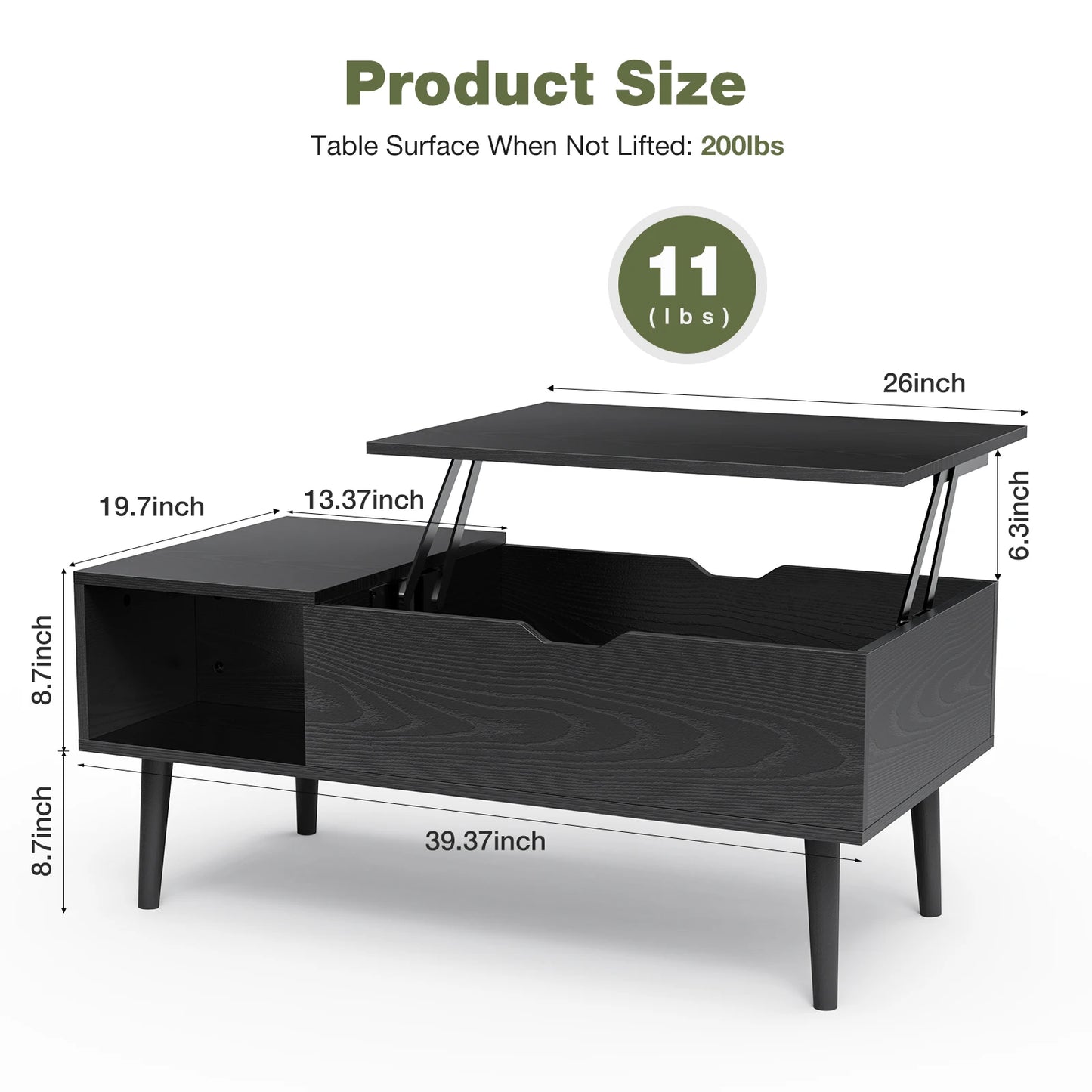 Modern Lift-Top Coffee Table with Adjustable Height & Hidden Storage