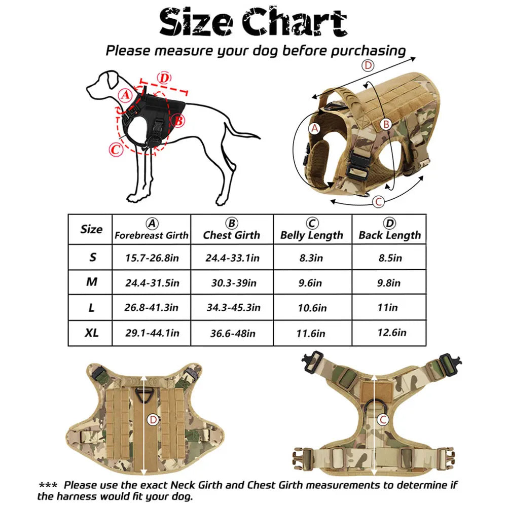Military Dog Harness and Leash Set for Large Dogs