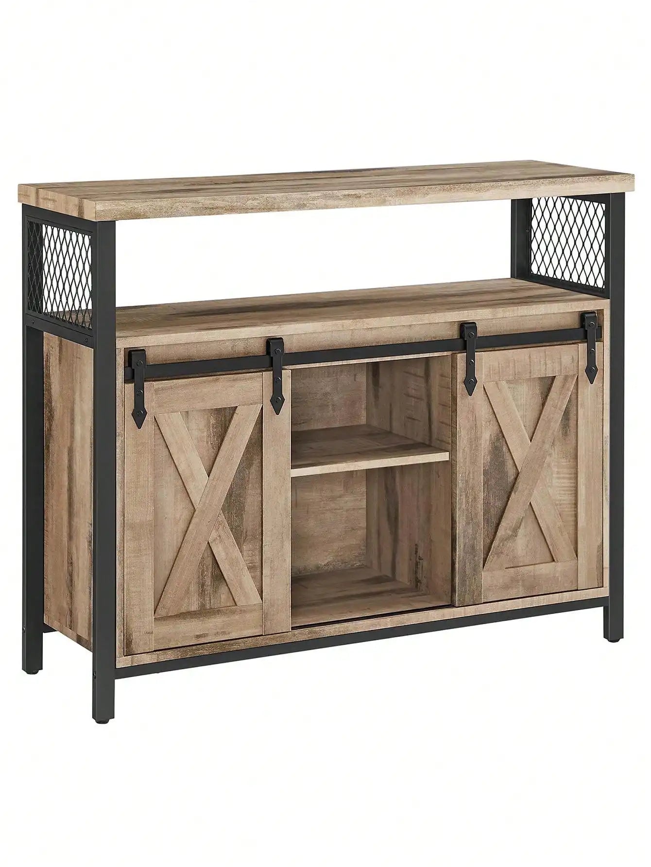 Rustic Sideboard Storage Cabinet with Sliding Barn Doors & Adjustable Shelves