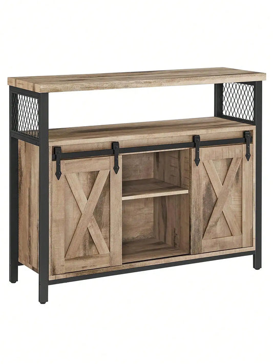 Rustic Sideboard Storage Cabinet with Sliding Barn Doors & Adjustable Shelves