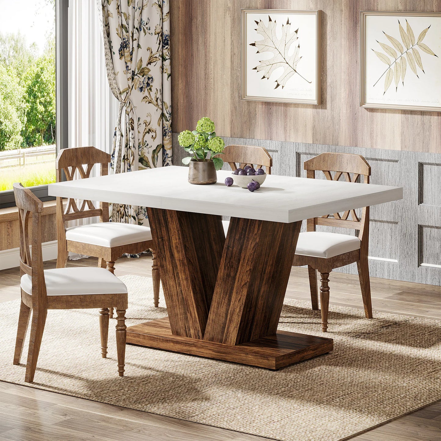 Modern 47-Inch Dining Table for 4 with Sturdy Pedestal