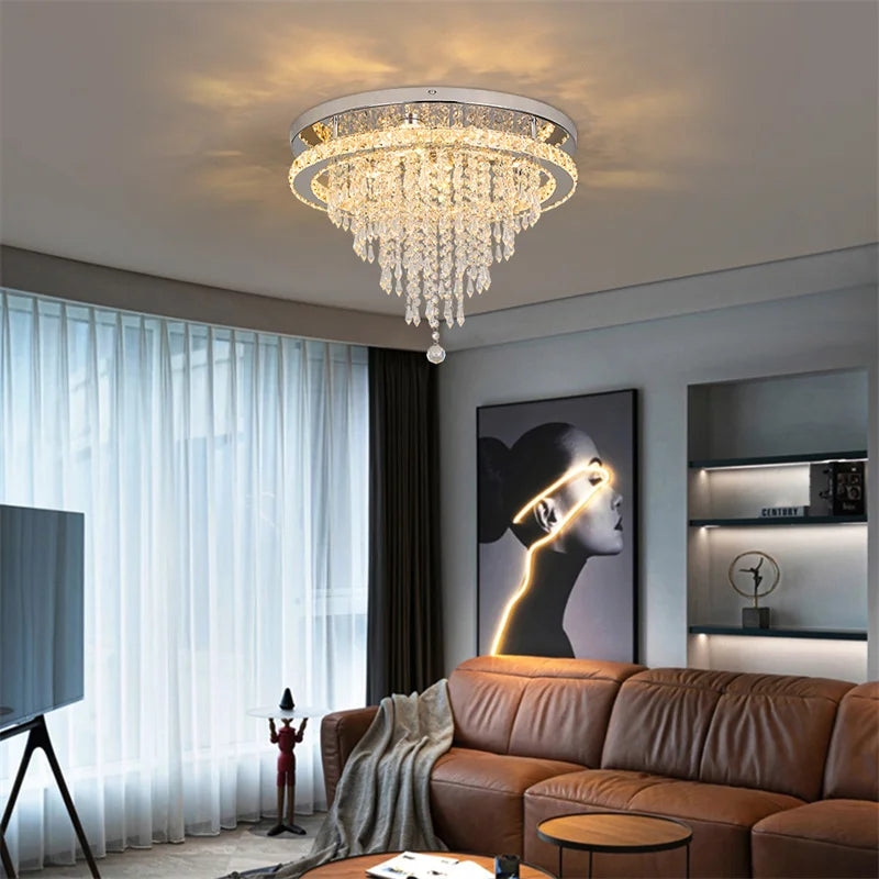 Modern Crystal LED Ceiling Chandelier with Remote Dimming for Home Decor