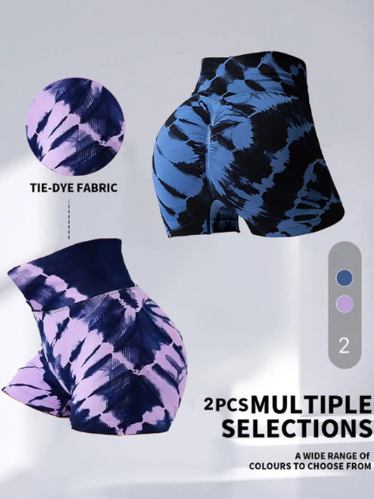 2 Pack Tie Dye V Back Scrunch Butt Biker Shorts for Women