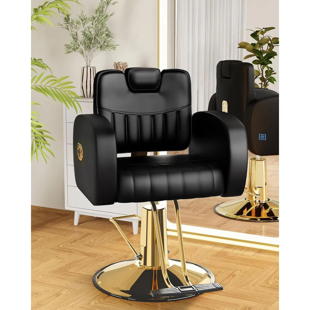 Heavy-Duty Reclining Barber Chair with Steel Frame