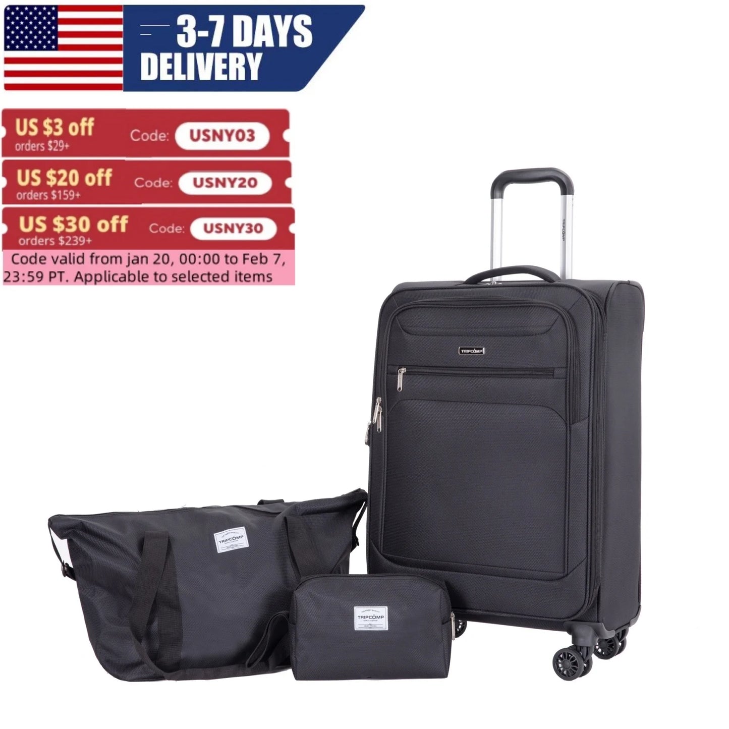 Lightweight Softside Luggage Set with Spinner Wheels