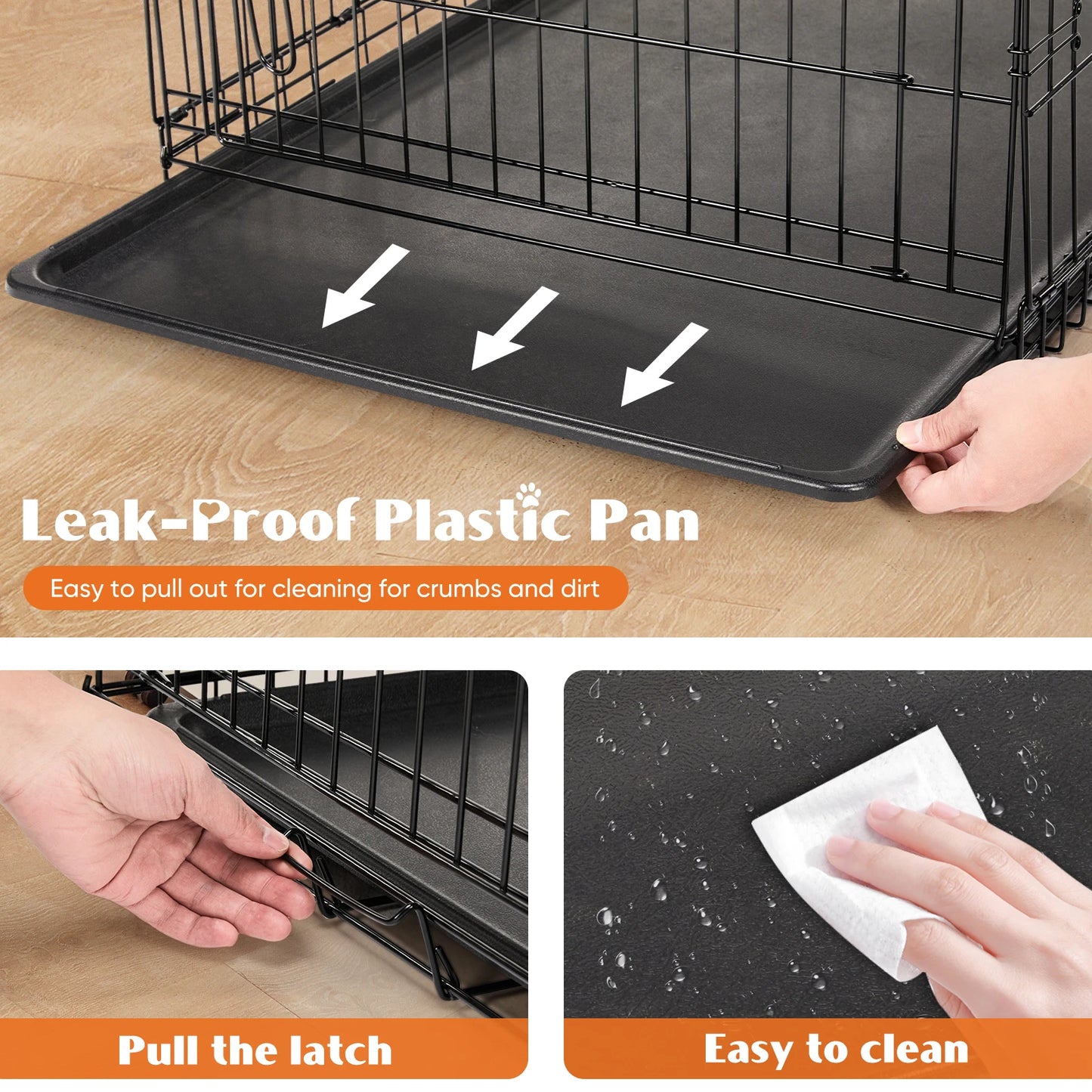Foldable Metal Dog Crate with Double Doors & Leak-Proof Tray