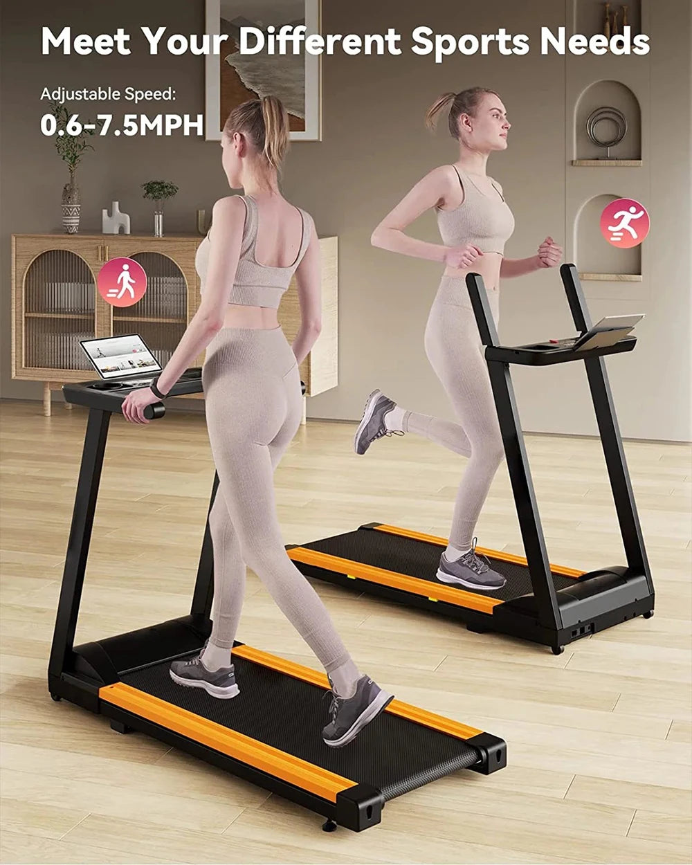 3.0HP Foldable Electric Treadmill with Remote Control and App Monitoring for Home Use 300 lbs Capacity