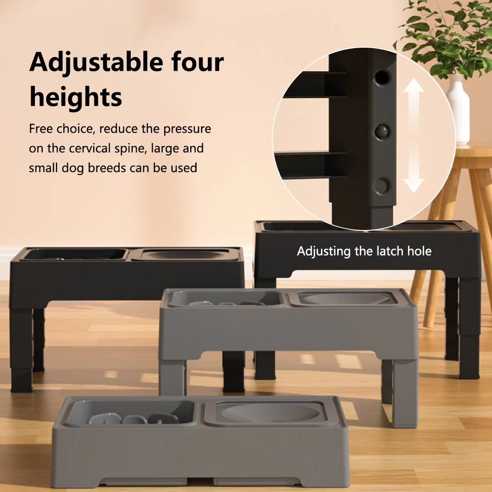 Adjustable Elevated Pet Feeder with Slow Feed and Water Bowls