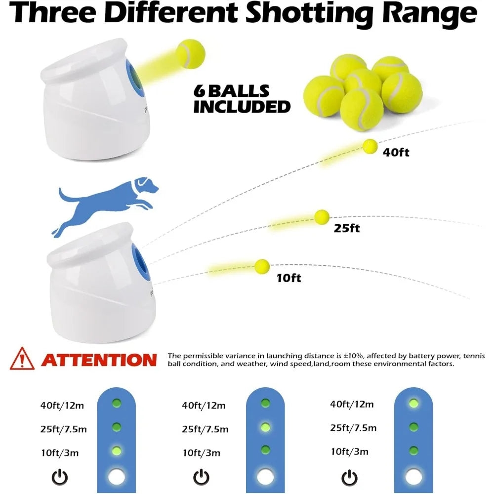 Automatic Dog Ball Launcher Adjustable Distance 10-40ft Interactive Toy