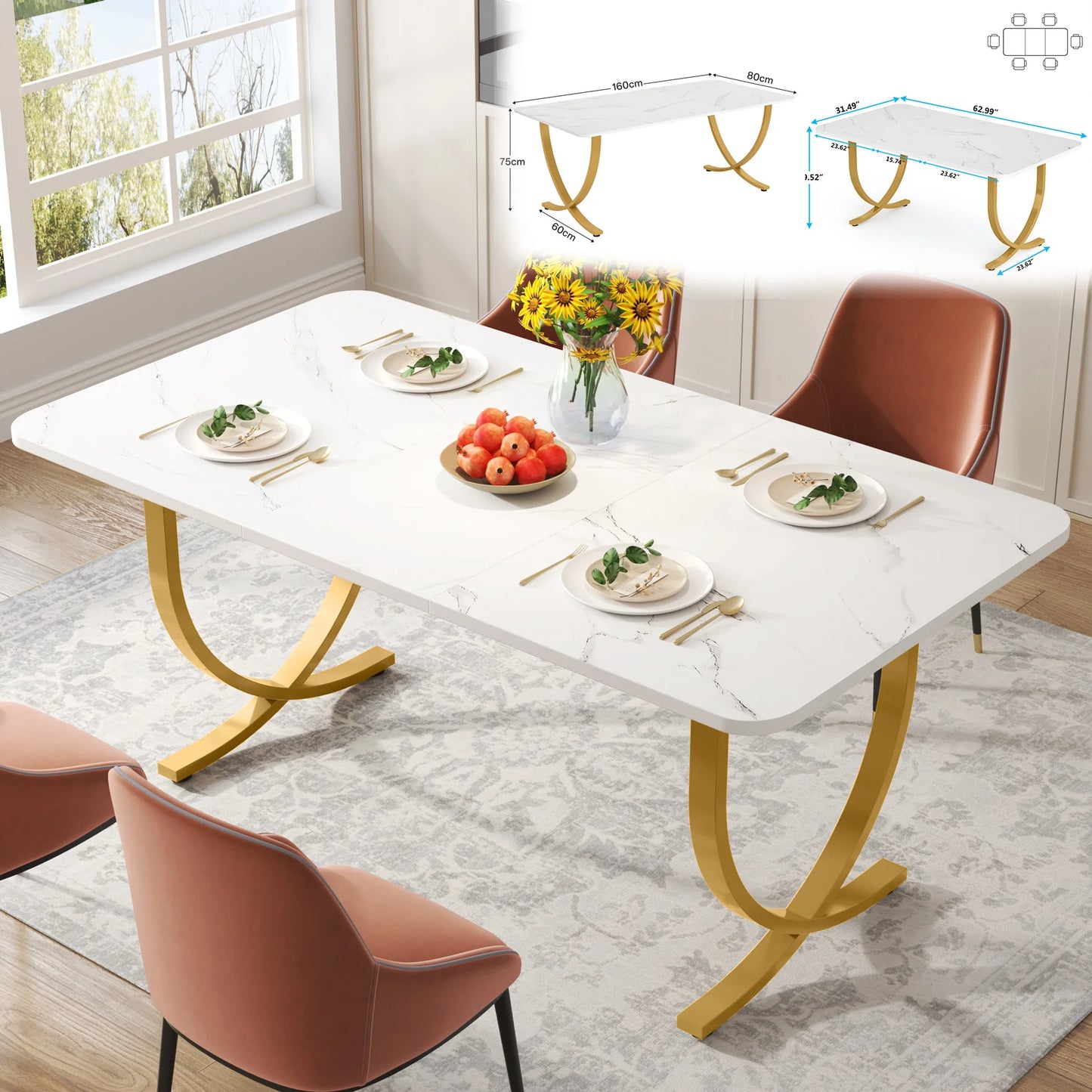 Modern Faux Marble Dining Table 8 Person Capacity