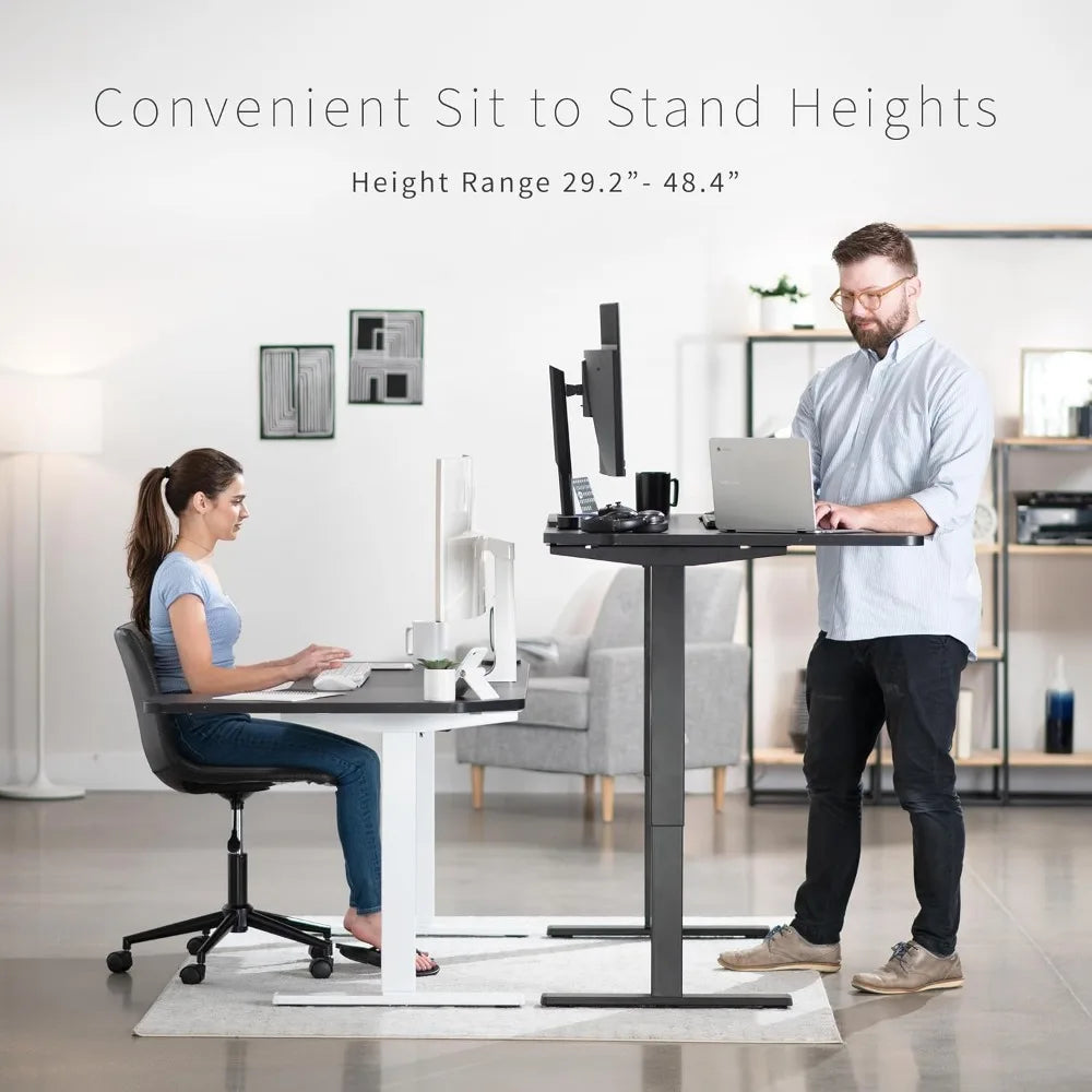 L Shaped Electric Standing Desk 58 x 35 Inch with Memory Height Adjustment and Reversible Black Top