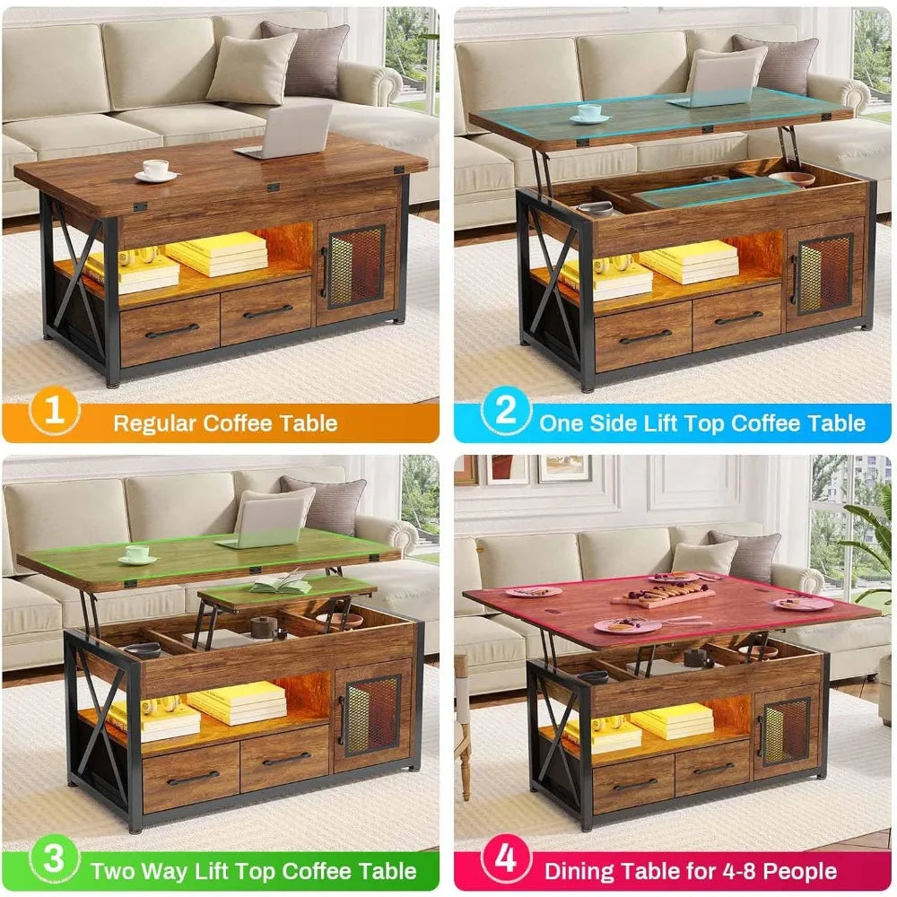 40 Inch 4 in 1 Lift Top Coffee Table with Storage Cabinet and Drawers