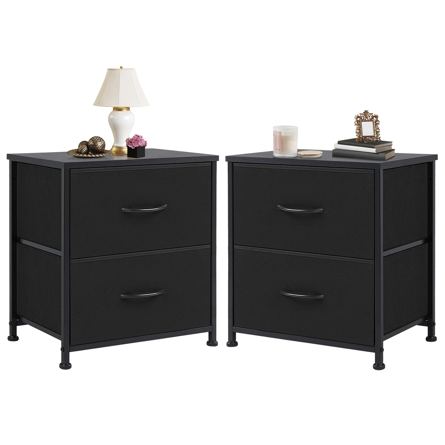 Modern Nightstand with Fabric Storage Drawers