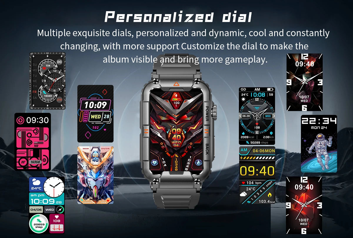 Military Smart Watch Bluetooth Call Health Fitness Tracker