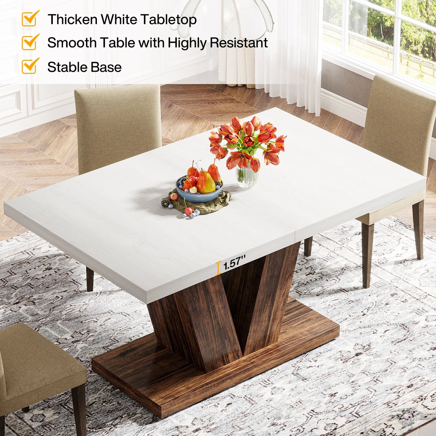 Modern 47-Inch Dining Table for 4 with Sturdy Pedestal