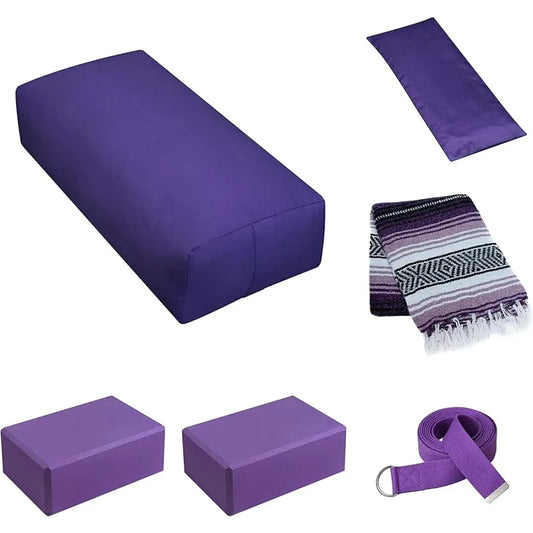 Restorative Yoga Kit with Bolster Blocks Strap and Blanket