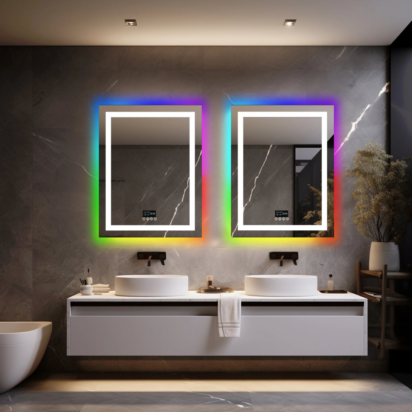 RGB LED Bathroom Mirror with Bluetooth Speaker, Anti-Fog & Dimmable Lighting