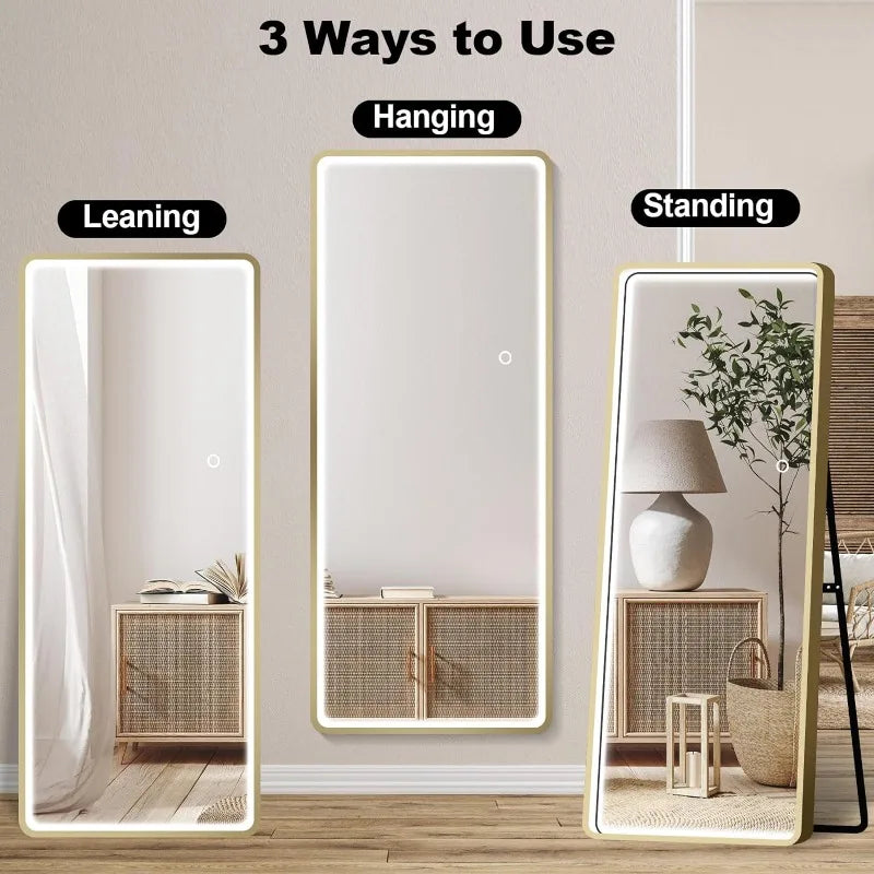 Full-Length LED Mirror with Dimmable Lighting & Wall-Mount Option