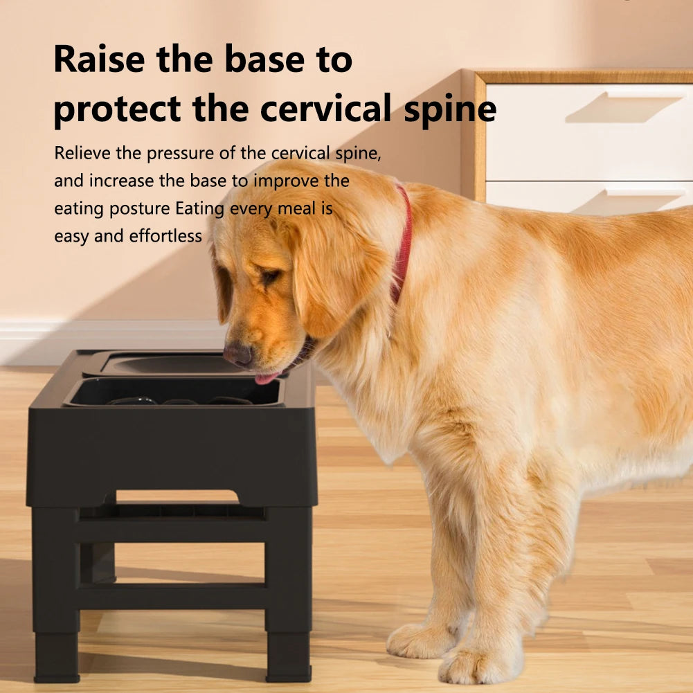 Adjustable Elevated Pet Feeder with Slow Feed and Water Bowls