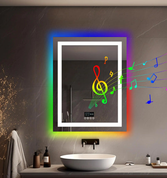 RGB LED Bathroom Mirror with Bluetooth Speaker, Anti-Fog & Dimmable Lighting