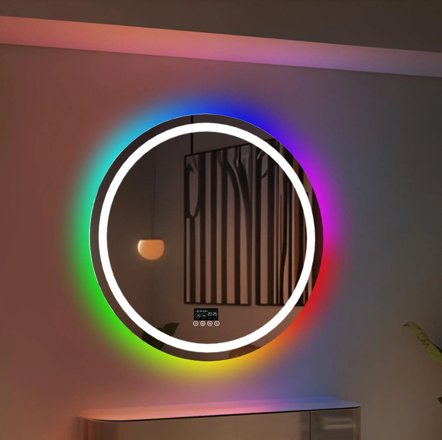 RGB LED Bathroom Mirror with Bluetooth Speaker, Anti-Fog & Dimmable Lighting