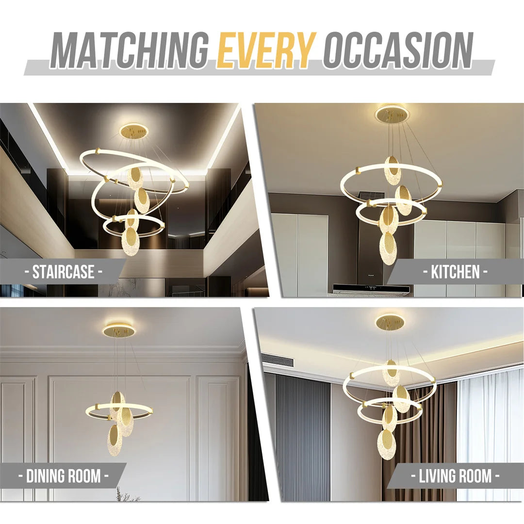 LUVODI 3 Layer LED Chandelier with Acrylic Water Drop Design and 3 Color Lighting Modes