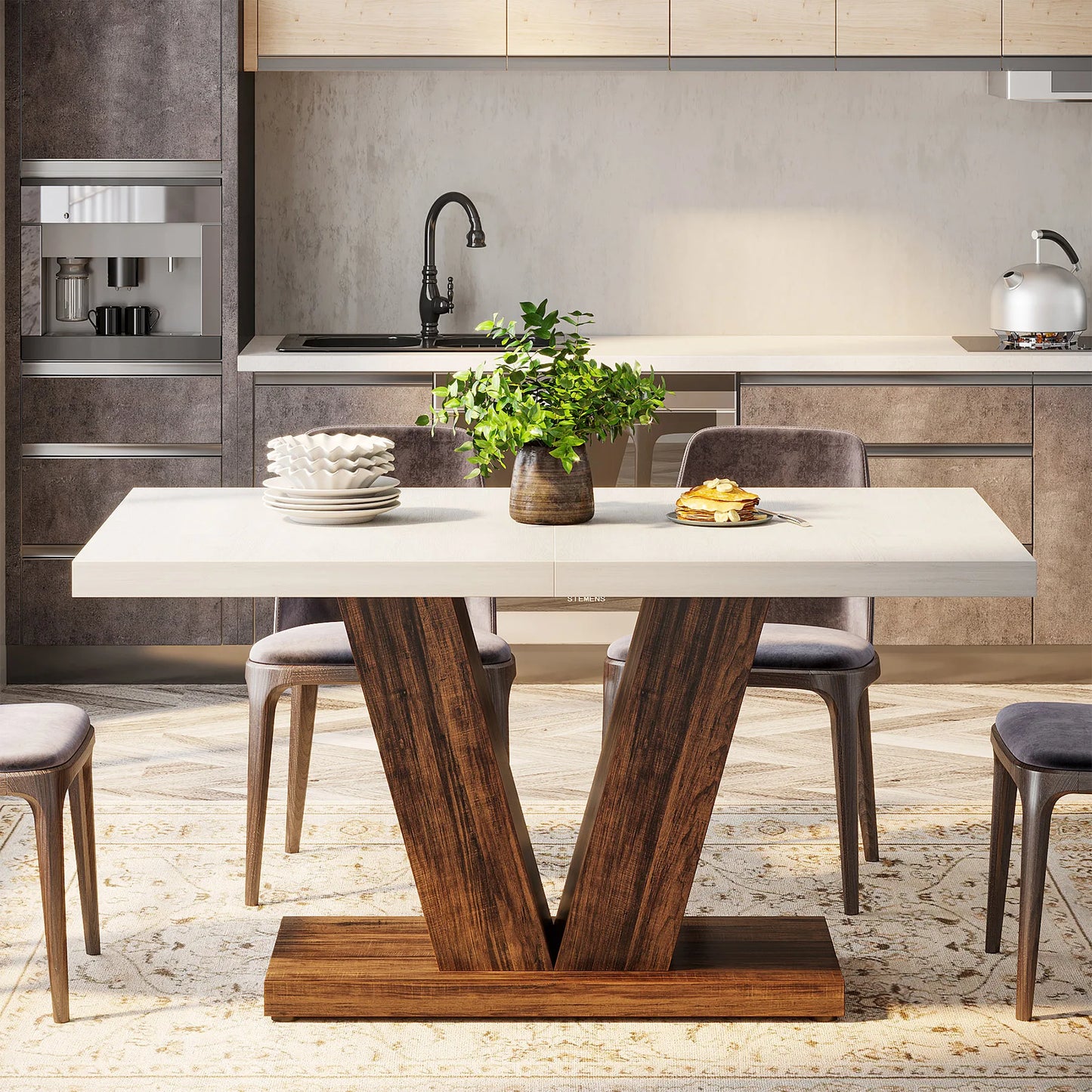 Modern 47-Inch Dining Table for 4 with Sturdy Pedestal