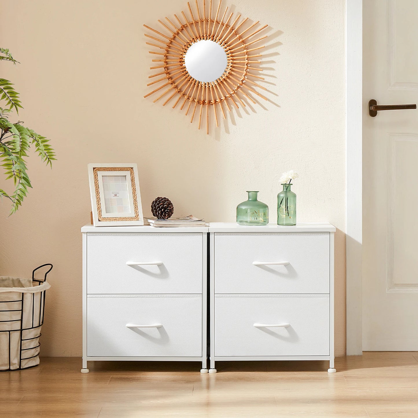 Modern Nightstand with Fabric Storage Drawers