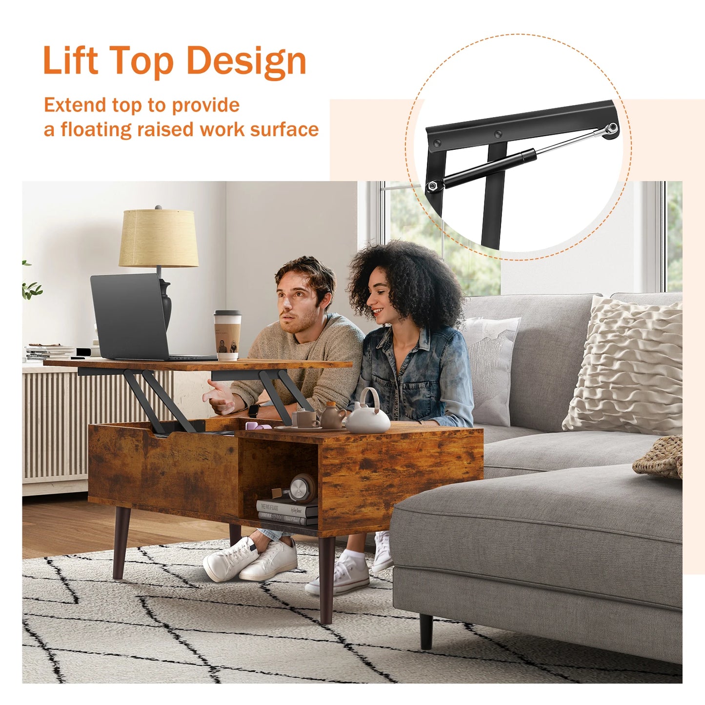 Modern Lift-Top Coffee Table with Adjustable Height & Hidden Storage