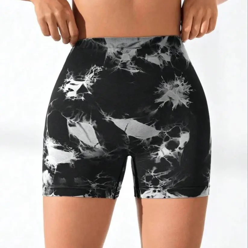 Tie Dye High Waist V Back Scrunch Seamless Yoga Shorts for Women