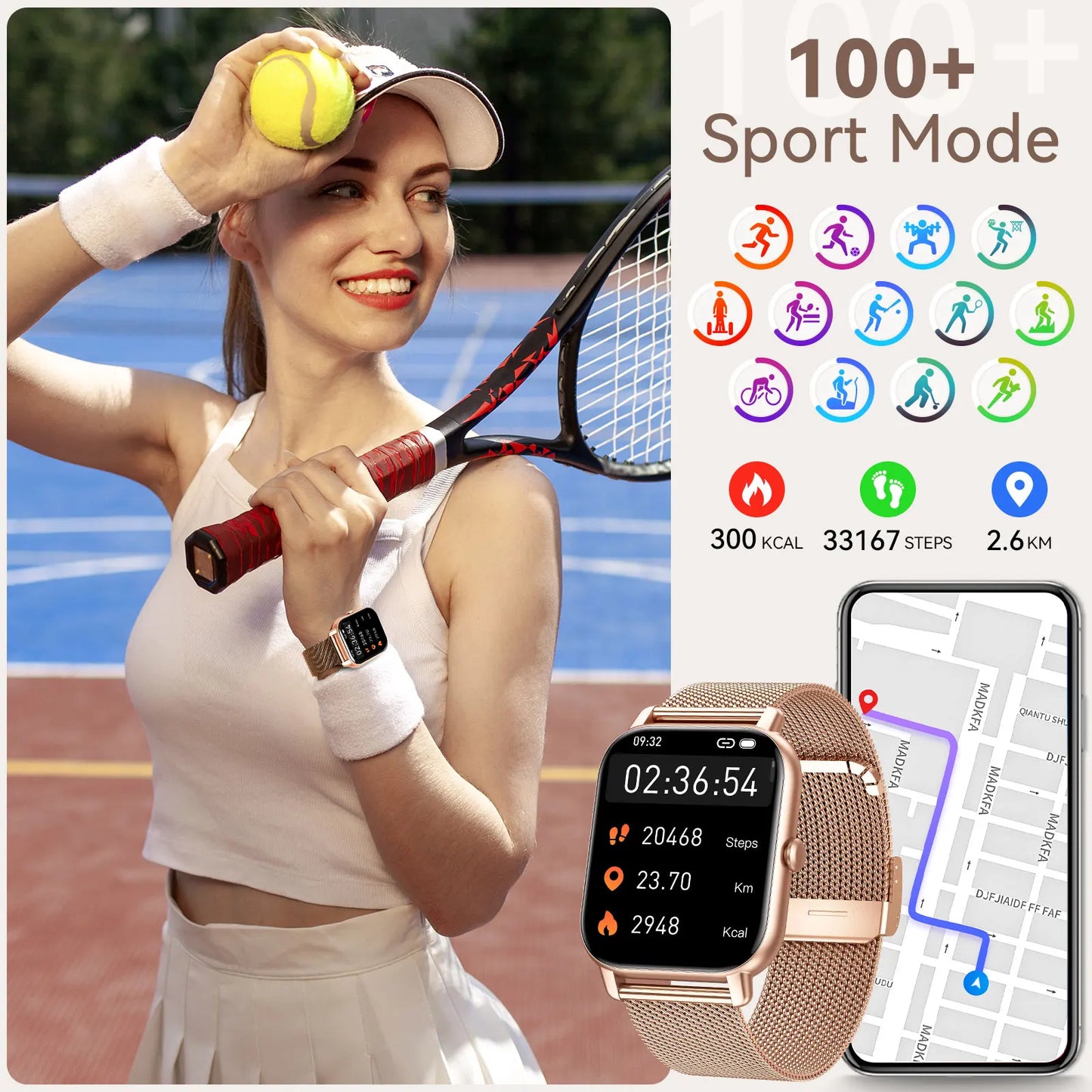 LaNikar P66D Smartwatch 185 Inch Bluetooth Fitness Tracker for Women